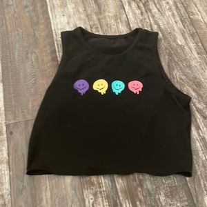Smiley face black crop top